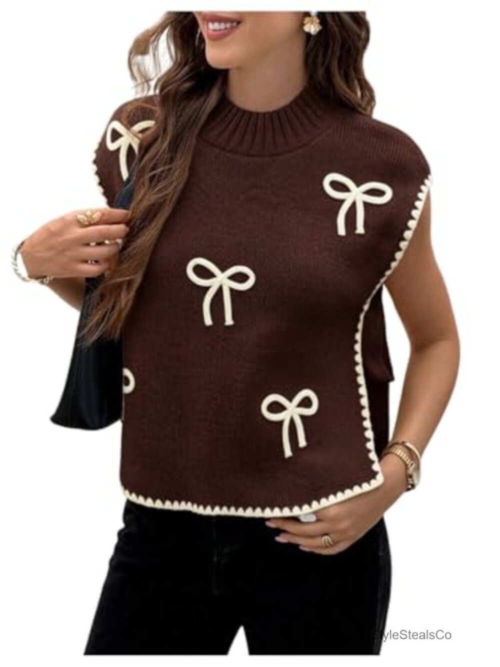 Women's Bow Short Sleeve Sweater Side Tie Knit Pullover Top